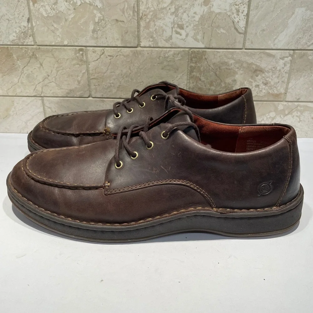 Born Nigel Tie Mens 13M Dark Brown Leather Moc Toe Oxford Shoes EUC